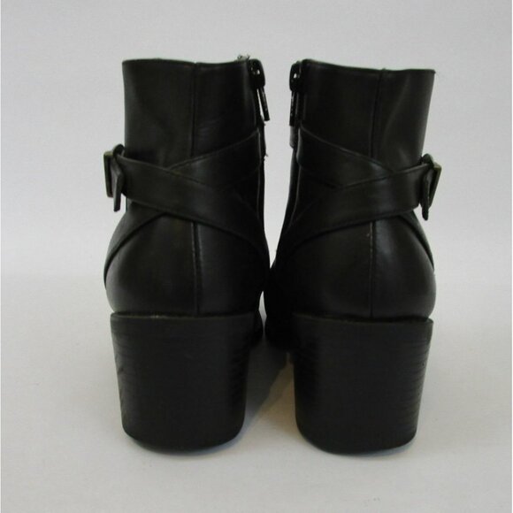 Jasmin Sport Black Leather Ankle Boots Womens Strapeze 8M Block Heel Zipper - Picture 3 of 11